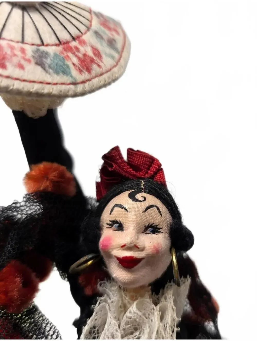 Vintage Spanish Flamenco Dancer Cloth Doll Madrid Tag 11.75 Inch